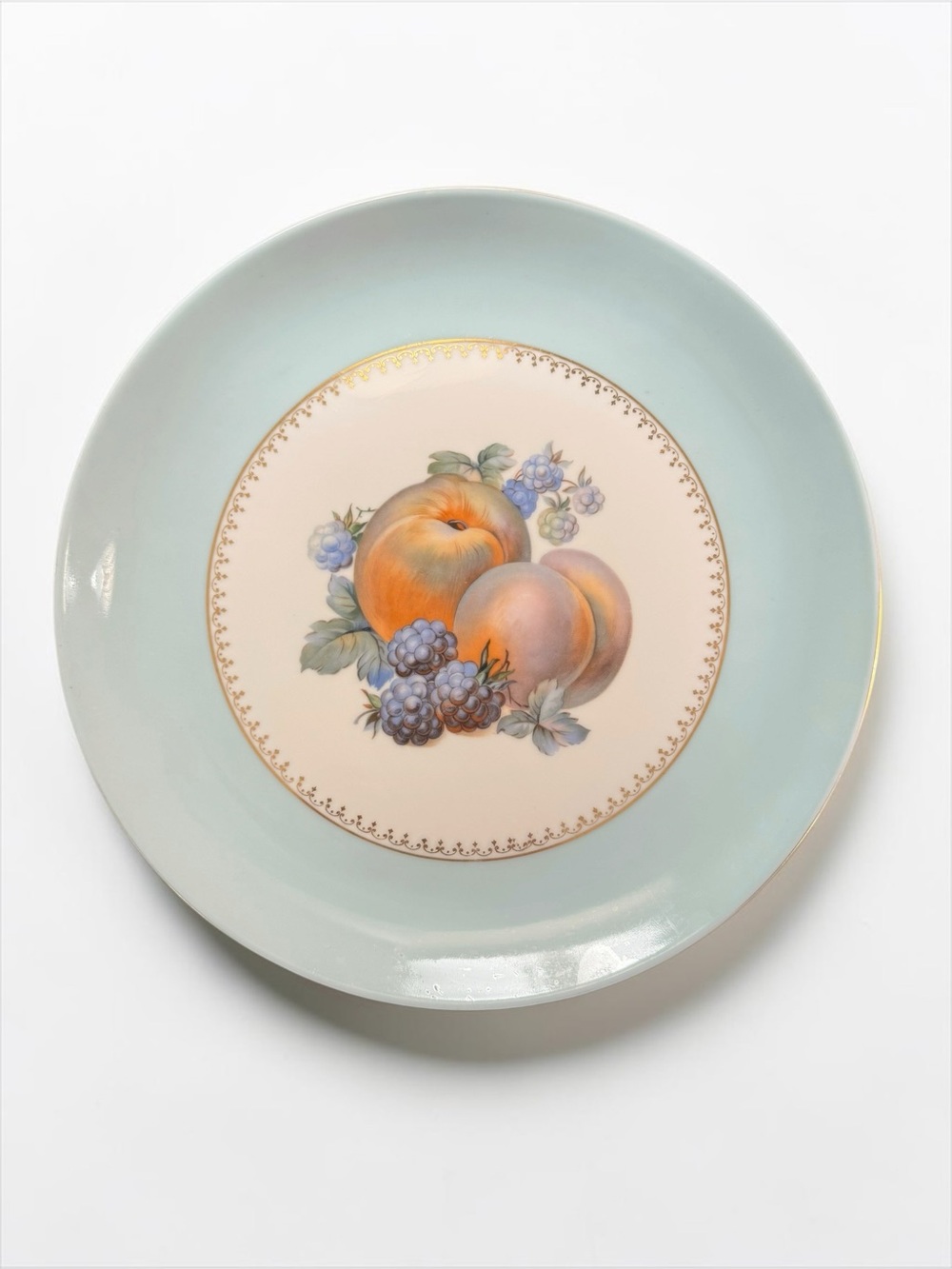Vintage Puls Czechoslovakia Porcelain Dinner Plate Fruit Gold Aqua Turquoise